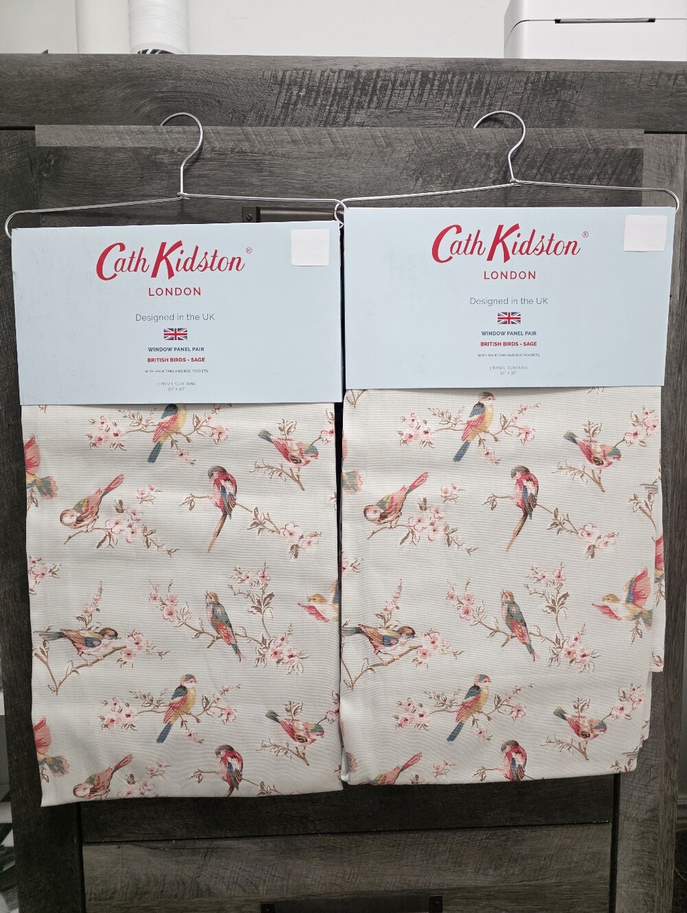 Cath Kidston Set Of 4 Window Curtains British Birds Sage Cotton 50" x 96"
